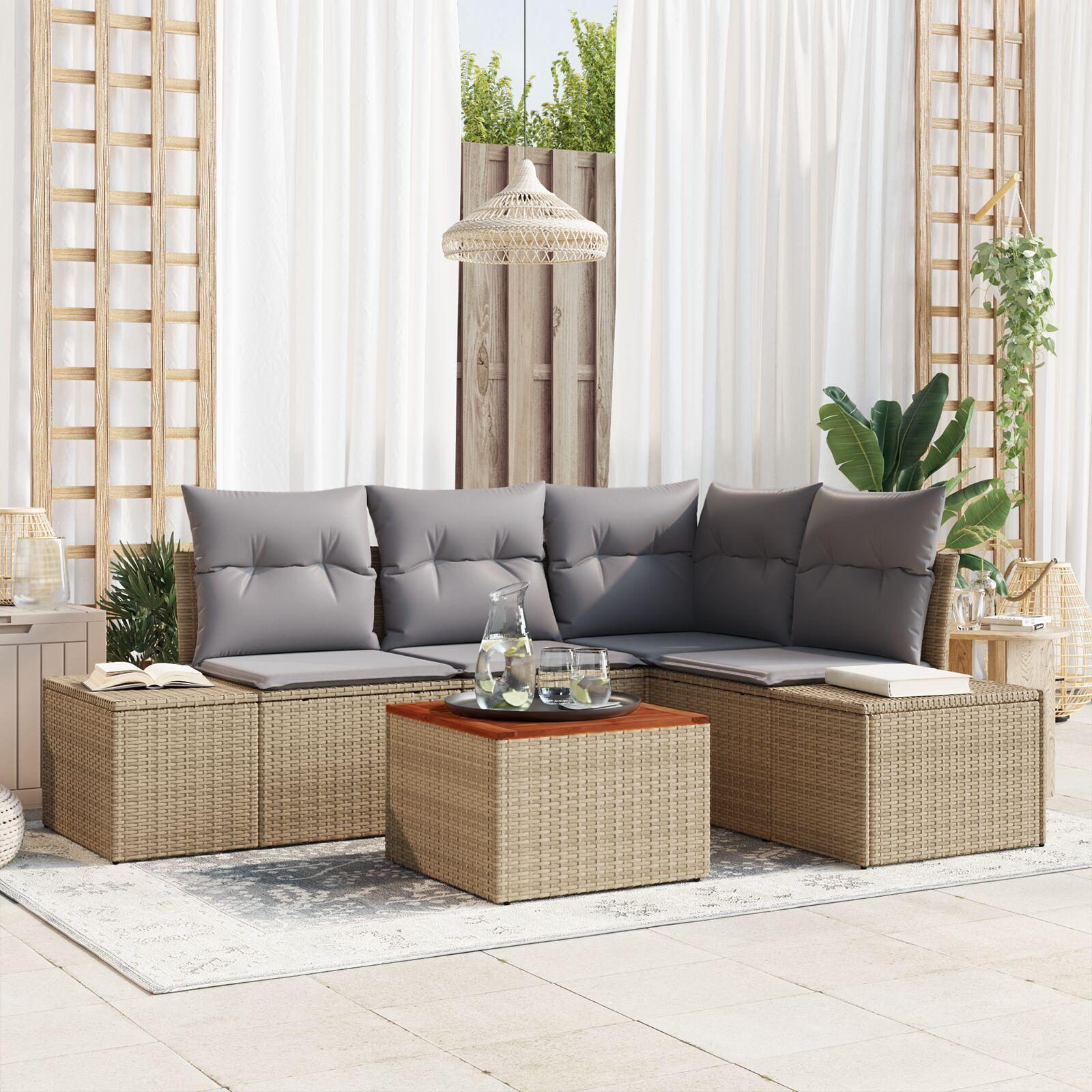 Havesofa Sæt 5 stk beige og lysegrå billede