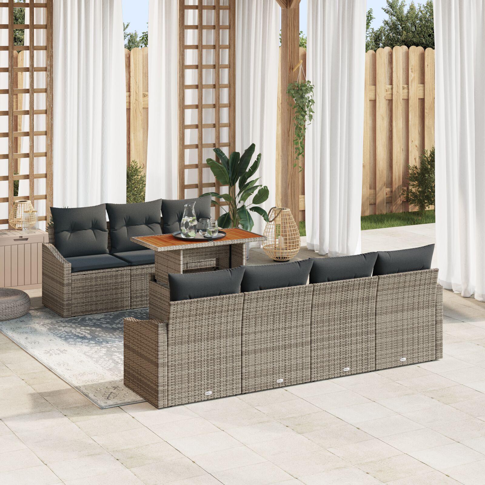 8 Stykker Have Sofa Sæt med Puder Grå Poly Rattan