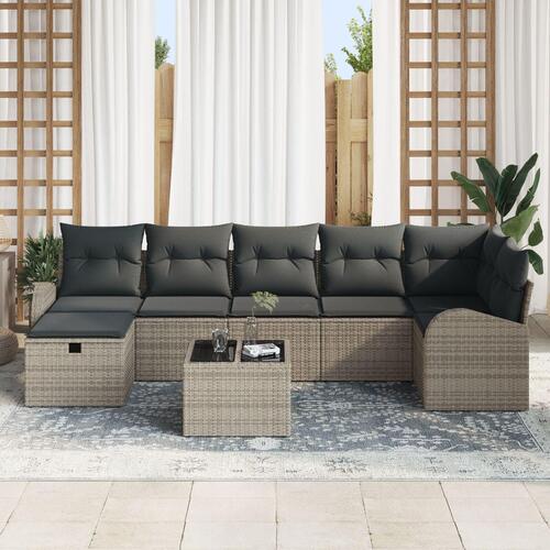 8 Stykke Have Sofa Sæt med Puder Grå Poly Rattan