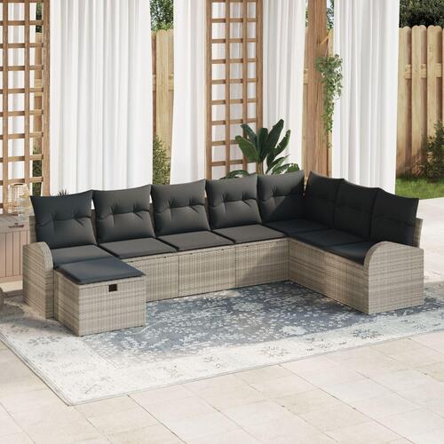 8 Stykke Have Sofa Sæt med Puder Lys Grå Poly Rattan