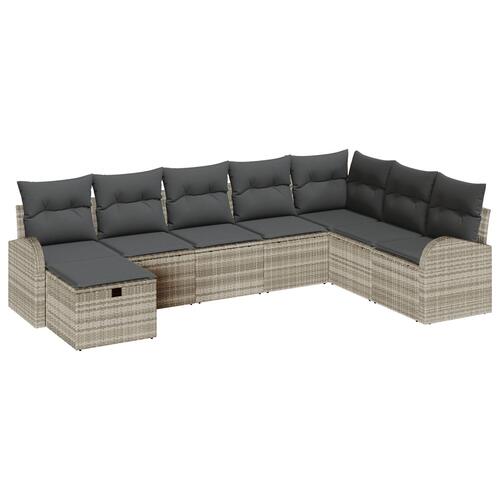 8 Stykke Have Sofa Sæt med Puder Lys Grå Poly Rattan
