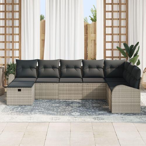 8 Stykke Have Sofa Sæt med Puder Lys Grå Poly Rattan