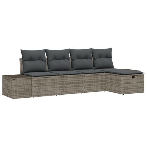 5-delt Have Sofa Sæt med Puder Grå Poly Rattan