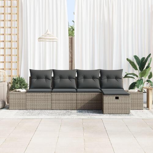 5-delt Have Sofa Sæt med Puder Grå Poly Rattan