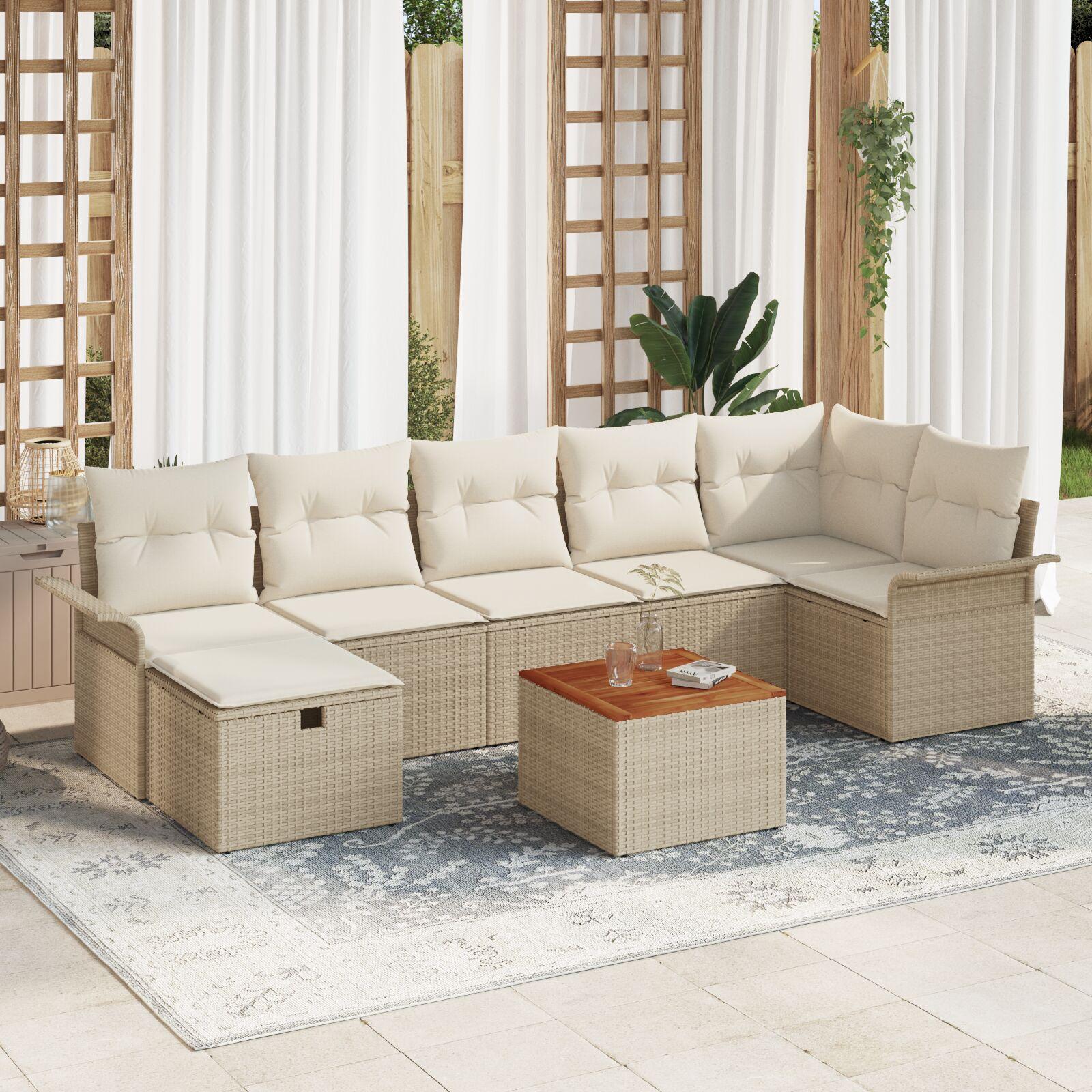 8-delt Havesofaset med Puder Beige Poly Rattan