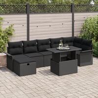 8-Personers Have Sofa Sæt med Puder Sort Poly Rattan