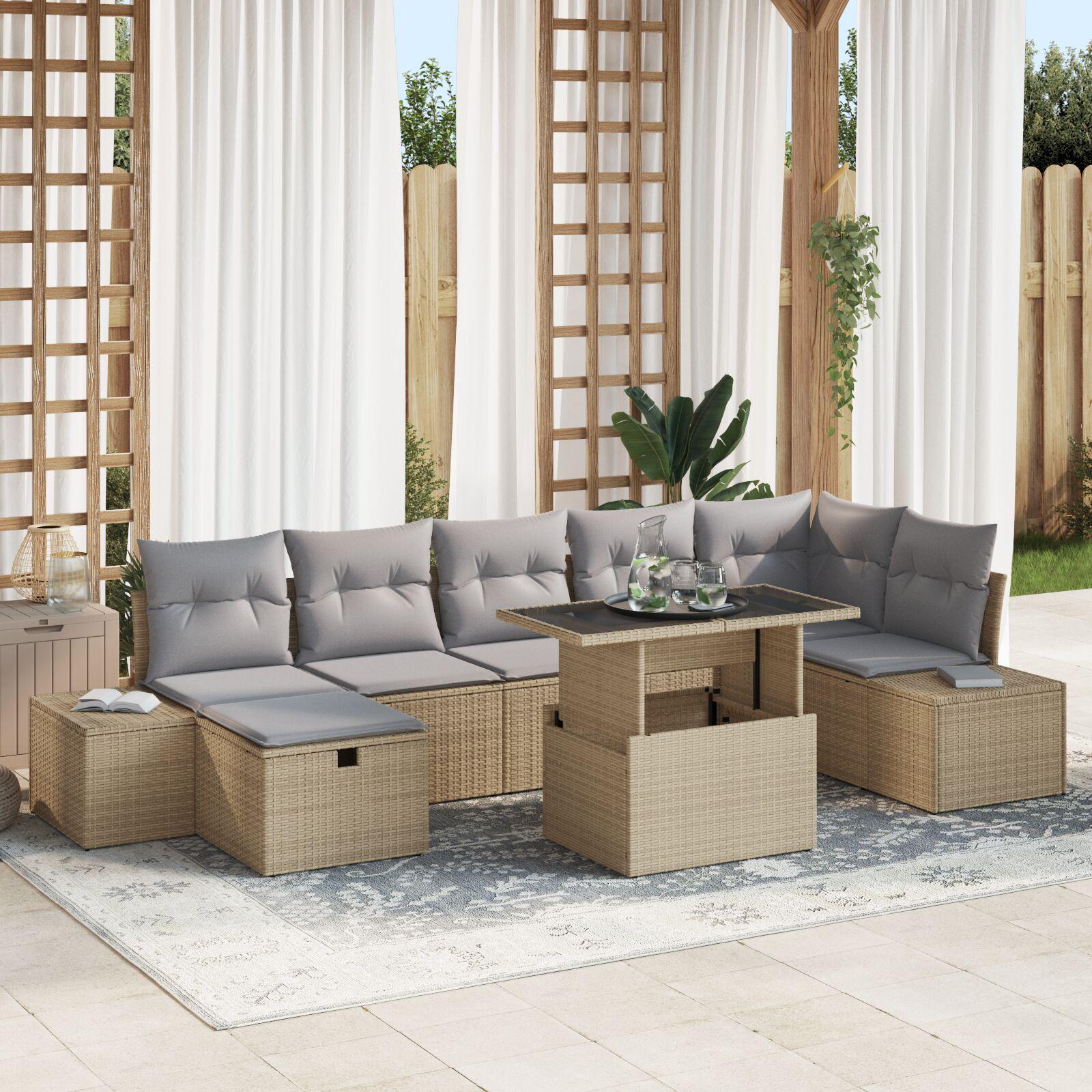 Havesofa sæt 8 dele i polyrattan med bord og opbevaring