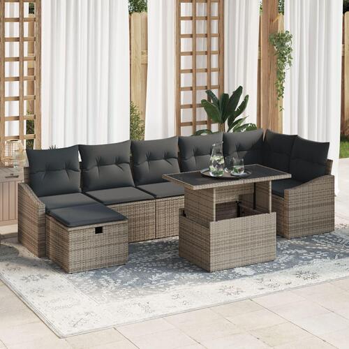 8 Stykke Have Sofa Sæt med Puder Grå Poly Rattan