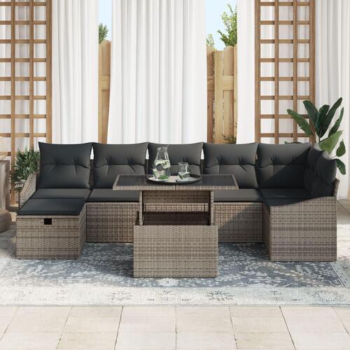 8 Stykke Have Sofa Sæt med Puder Grå Poly Rattan
