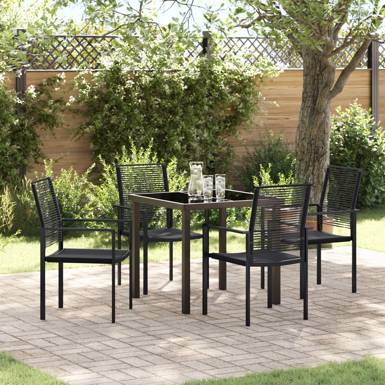 5-piece havemiddags sæt sort PVC rattan