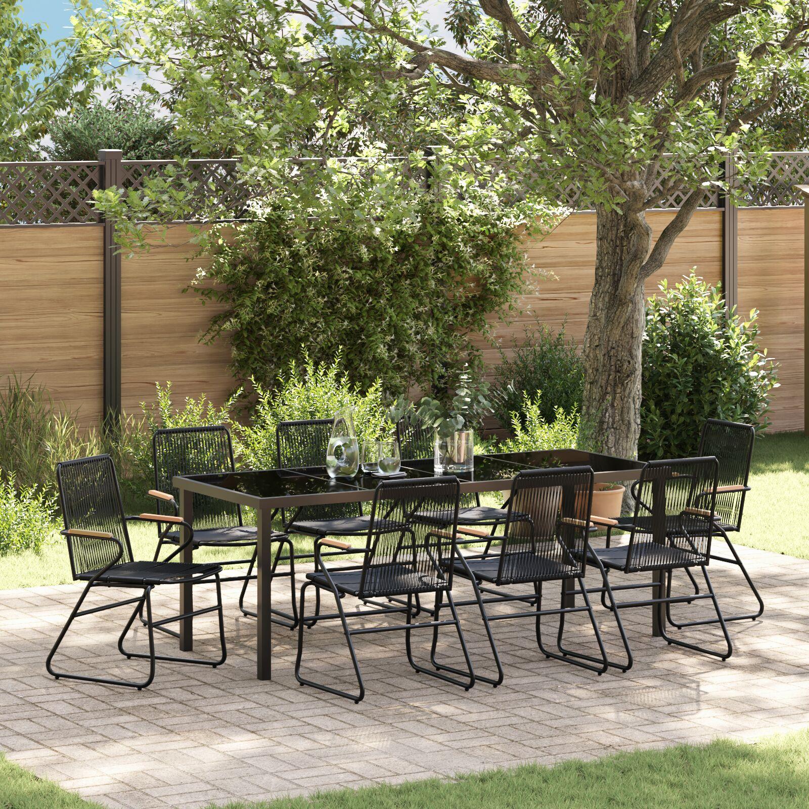 Have Spisebordssæt 9 stk Sort PVC rattan billede