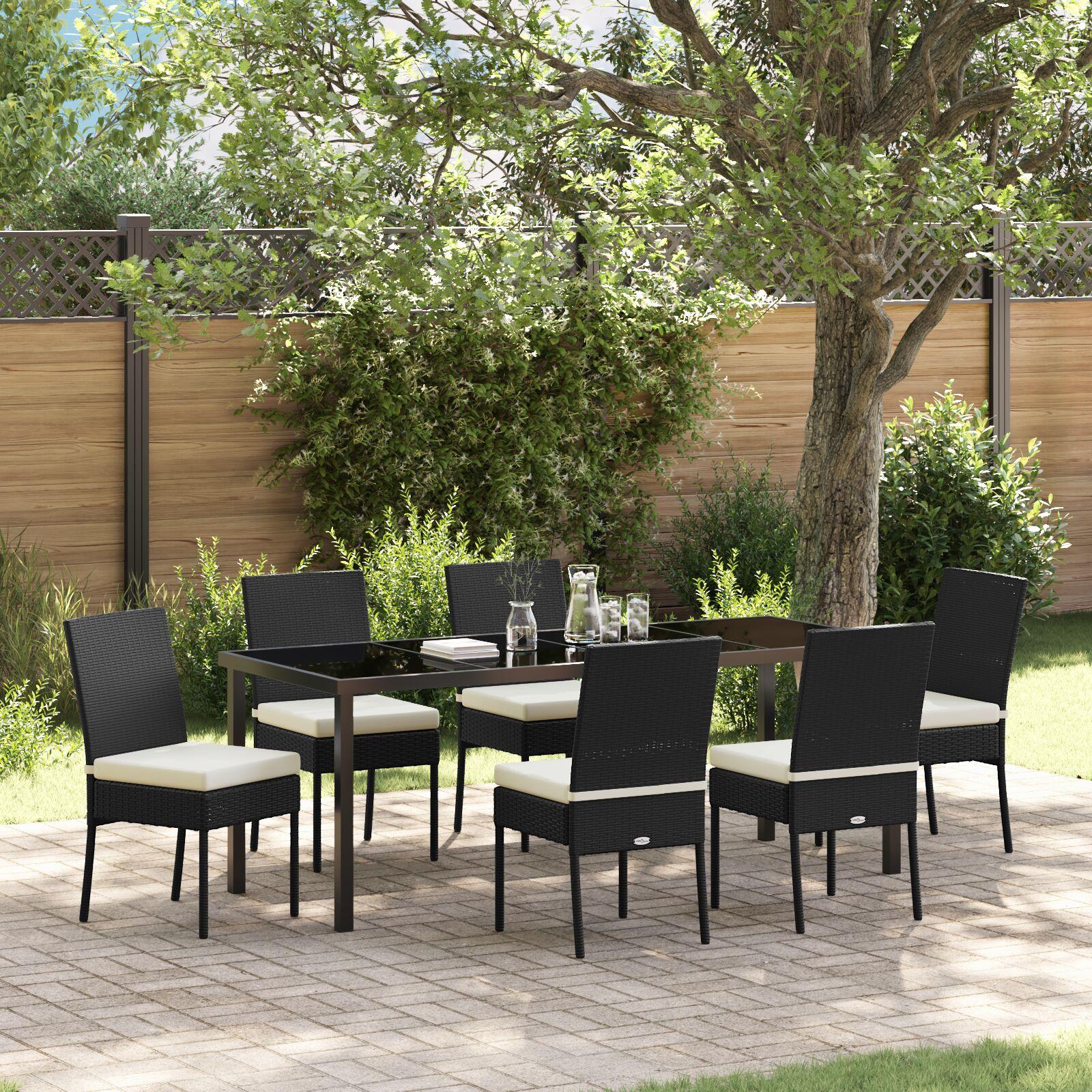 Have Spisebordssæt 7 stk Sort Poly rattan billede
