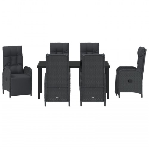 7 Personers Havemøbelsæt med Puder Sort Polyrattan