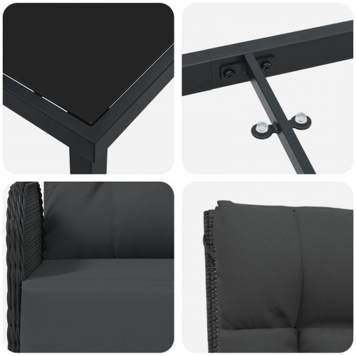 7 Personers Havemøbelsæt med Puder Sort Polyrattan