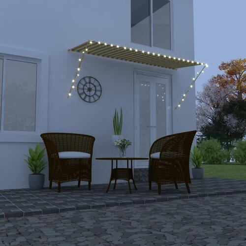 Foldemarkise med LED 300x150 cm gul og hvid