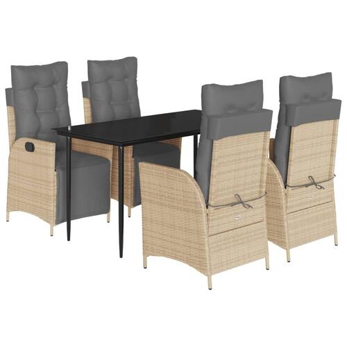 Spisebordssæt til haven 5 dele med hynder polyrattan beige