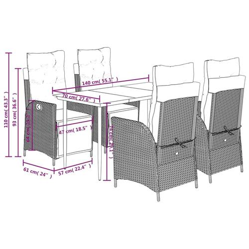 Spisebordssæt til haven 5 dele med hynder polyrattan beige