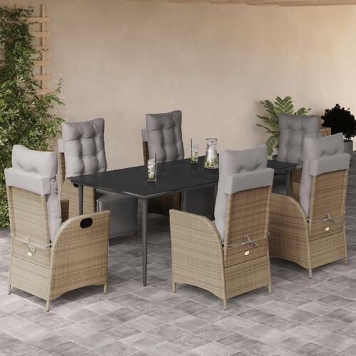 Spisebordssæt til haven 7 dele med hynder polyrattan beige