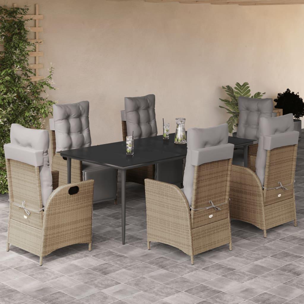 Spisebordssæt til haven 7 dele med hynder polyrattan beige
