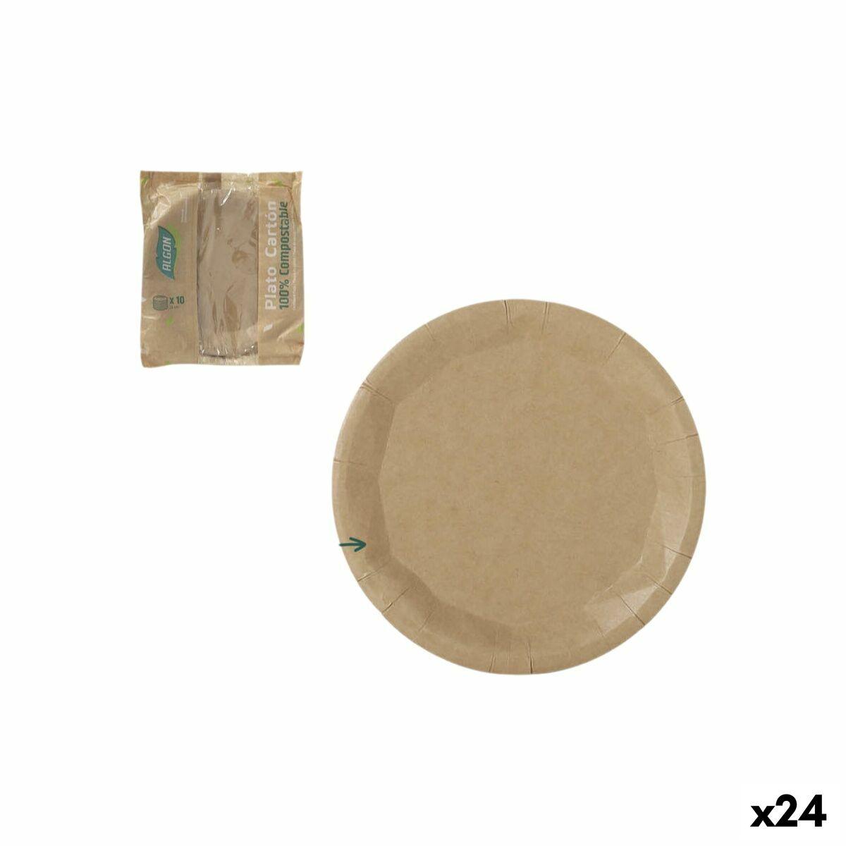 Algon engangstallerkener brun 22 cm - 10 stk (24 pakker)