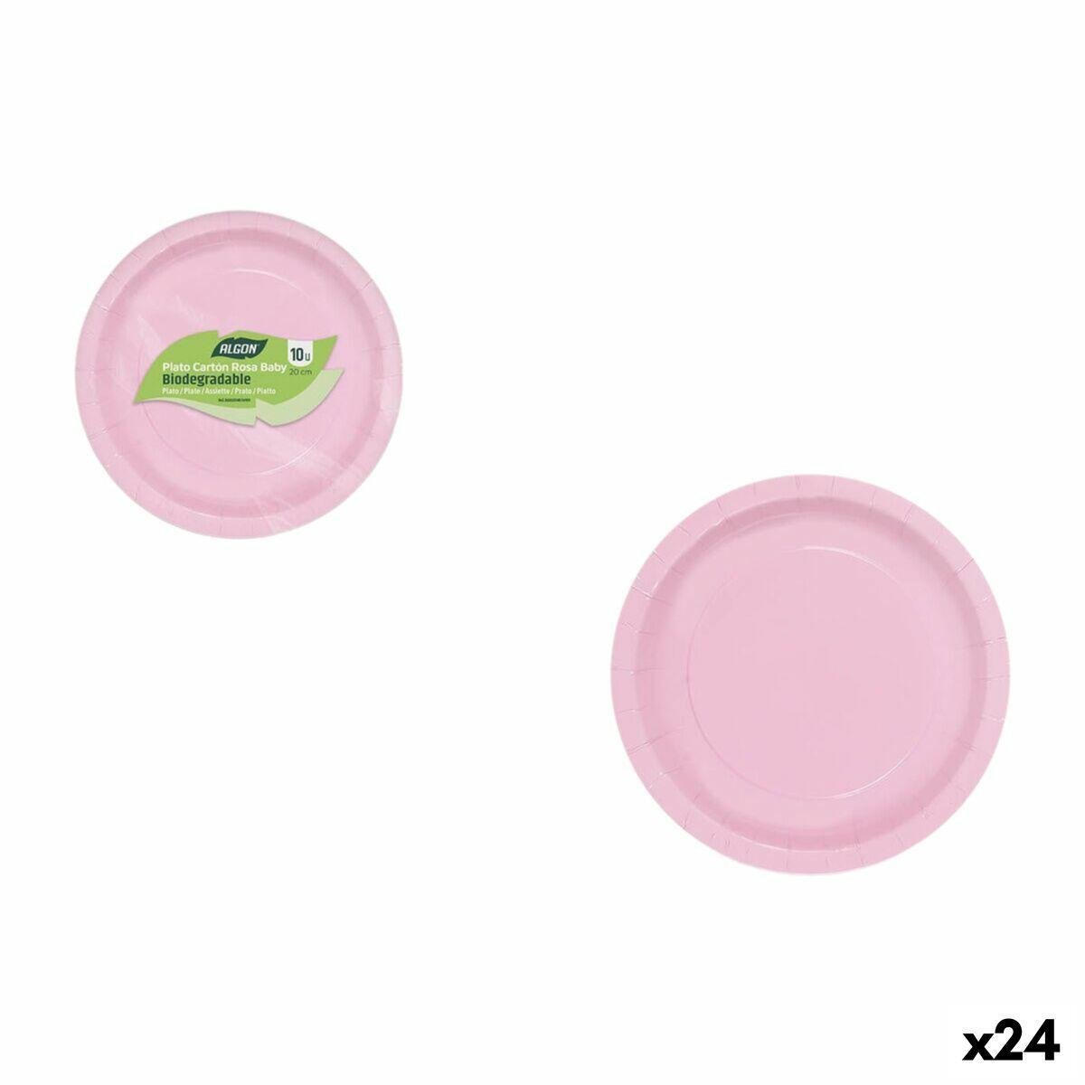Algon engangstallerkener i pap, pink 20 cm - 10 stk (24 pakker)
