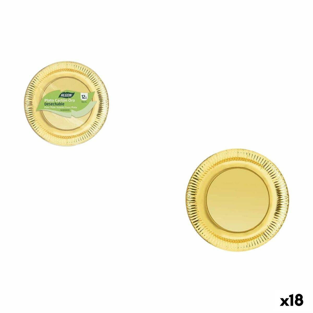 Algon engangstallerkener gyldne 18 cm - 12 stk (pakke m. 18)