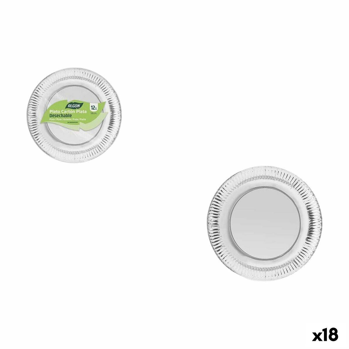 Algon engangstallerkener sølv - 18 cm, 12 stk (18 pakker)