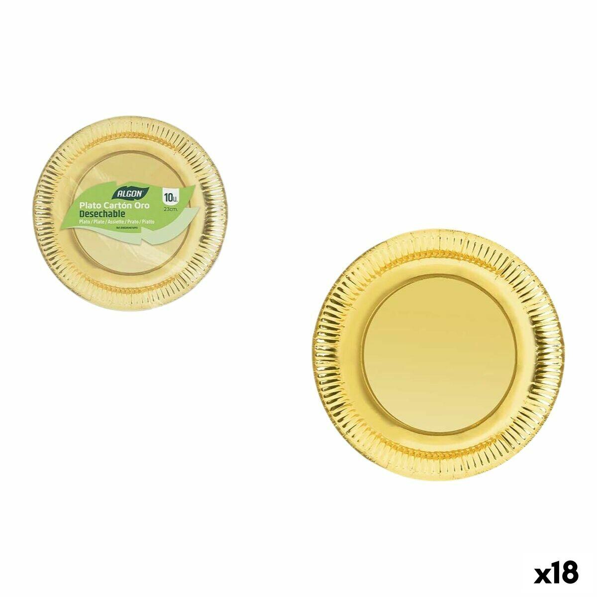 Algon engangstallerkener gyldne 23 cm - 10 stk (18 pakker)