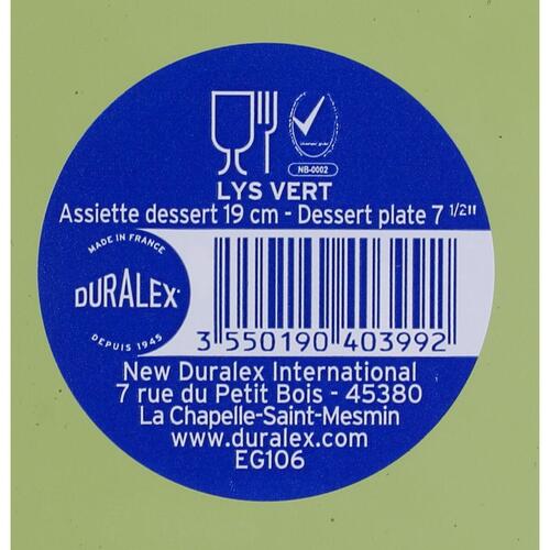 Desserttallerken Duralex Lys Ø 19 cm Grøn (24 enheder)
