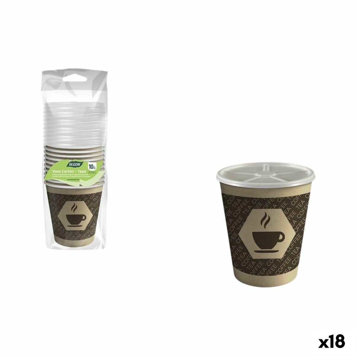Algon engangskopper med låg, brun 200 ml - sæt á 10 (18 pakker)