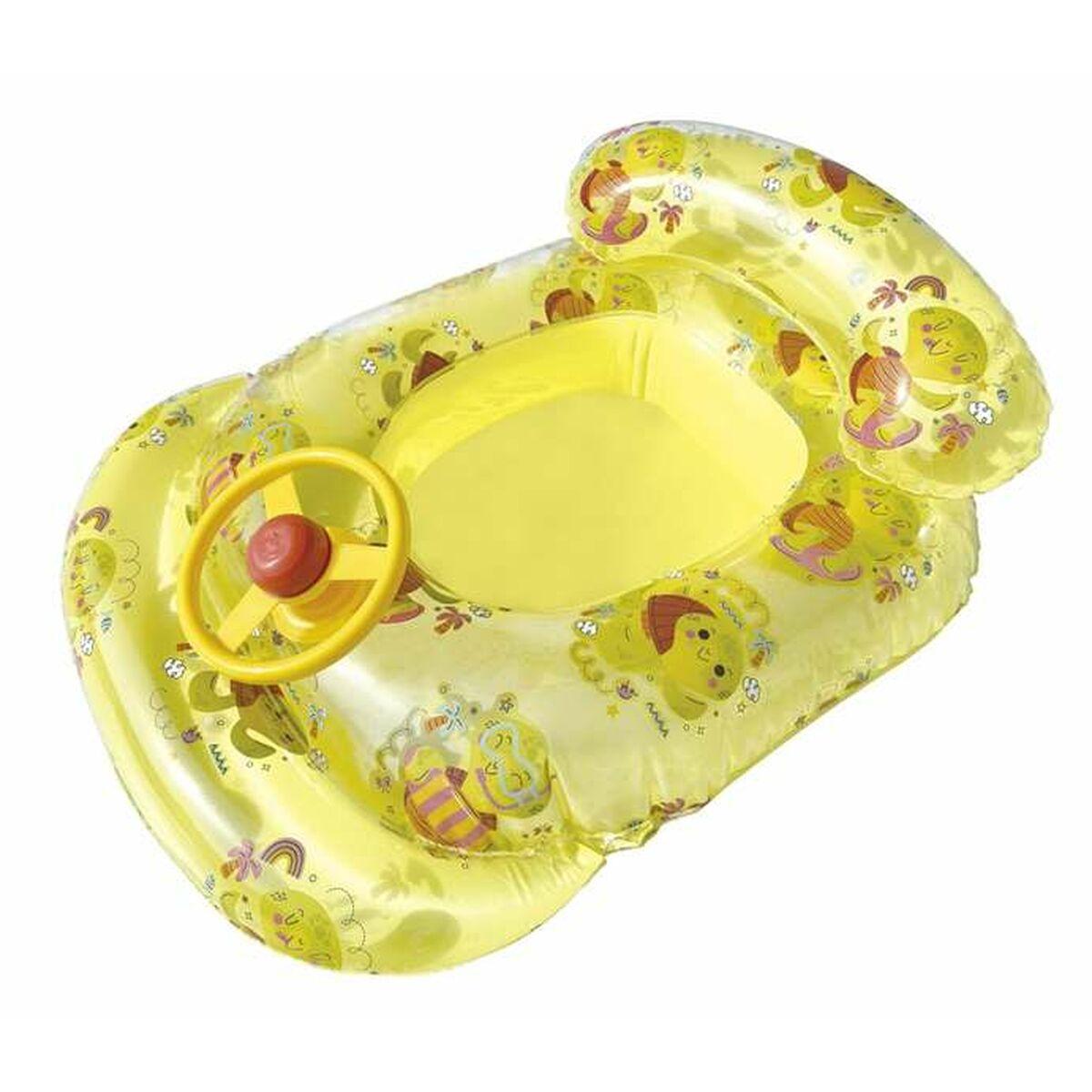 Oppusteligt skib til børn 80 cm - gul bademadras med rat