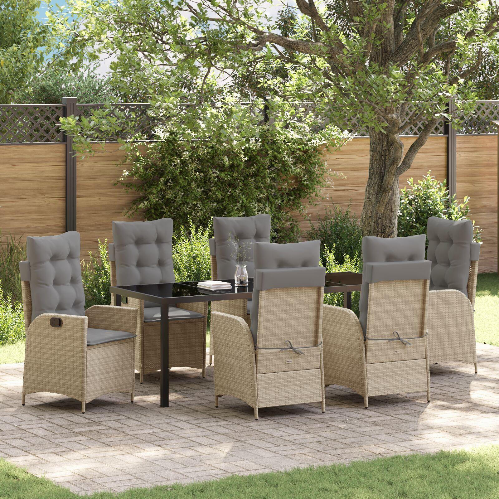 Have Spisebordssæt 7 stk Beige polyrattan billede