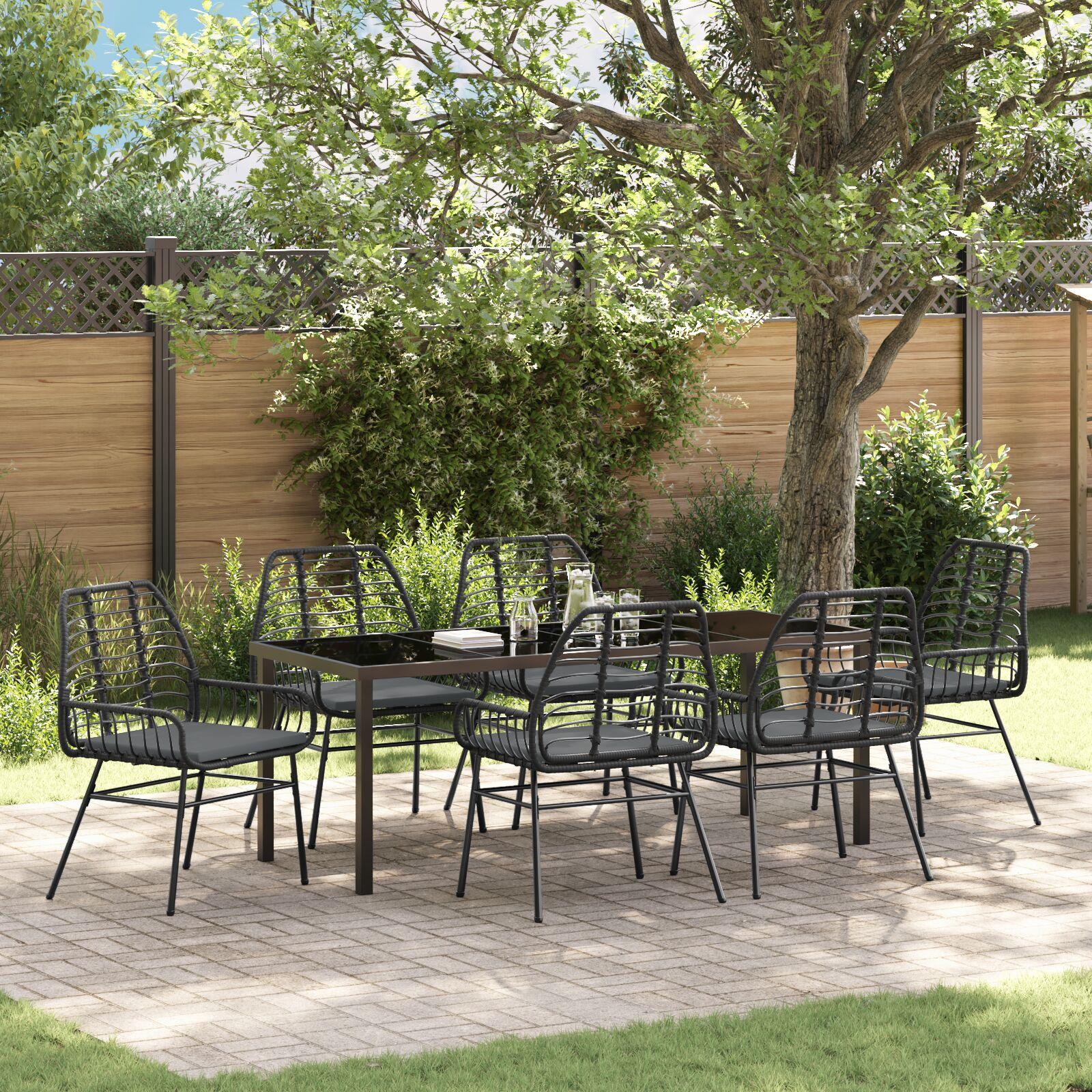 Have spisebordssæt i sort polyrattan - 7 dele, 6 pladser billede