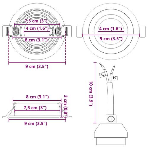 Indbygningsspots 24 stk Runde GU10 Hvid Ø91 mm