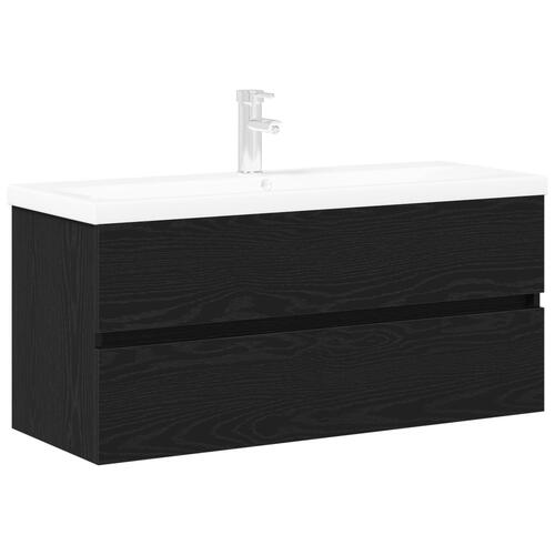 Vaskeskab med indbygget bassin Sort egetræ Konstrueret træ, Vaskeskab Sort egetræ 90x38.5x45 cm Konstrueret træ