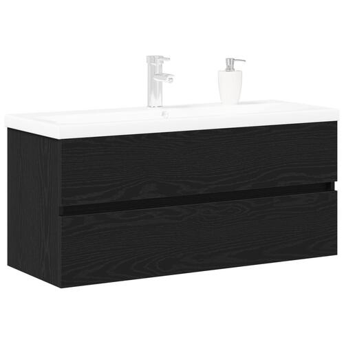 Vaskeskab med indbygget bassin Sort egetræ Konstrueret træ, Vaskeskab Sort egetræ 90x38.5x45 cm Konstrueret træ