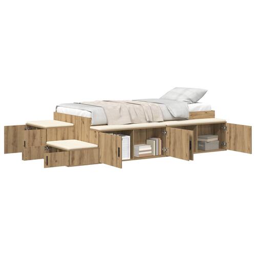 Opbevarings seng Artisan egetræ Konstrueret træ 100 x 200 cm