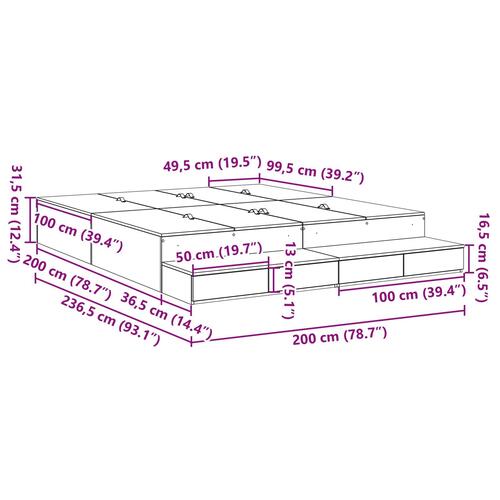 Opbevarings sengestel Hvid Konstrueret træ 236,5 x 200 x 31,5 cm