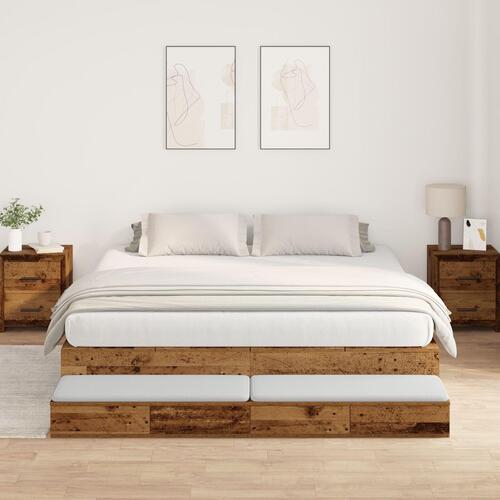 Seng med opbevaring gammel træ 200x200 cm