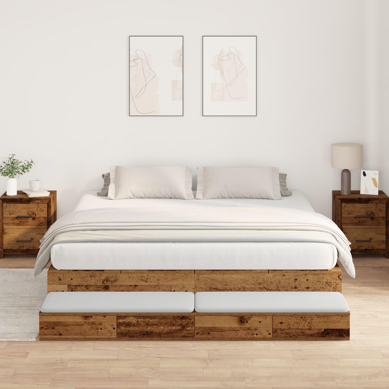 Seng med opbevaring gammel træ 200x200 cm