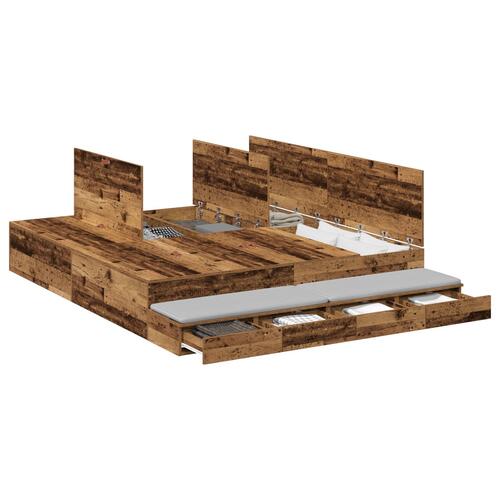 Seng med opbevaring gammel træ 200x200 cm