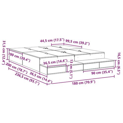 Seng Ramme Hvid Konstrueret træ 180 x 200 x 31.5 cm