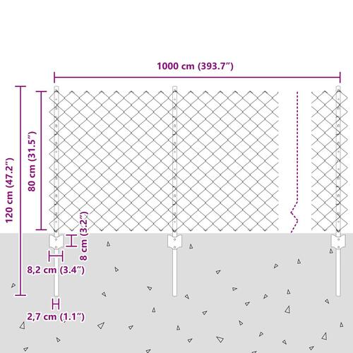 Kædehegn med 10 U-poster Grøn 0.8x10 m Stål