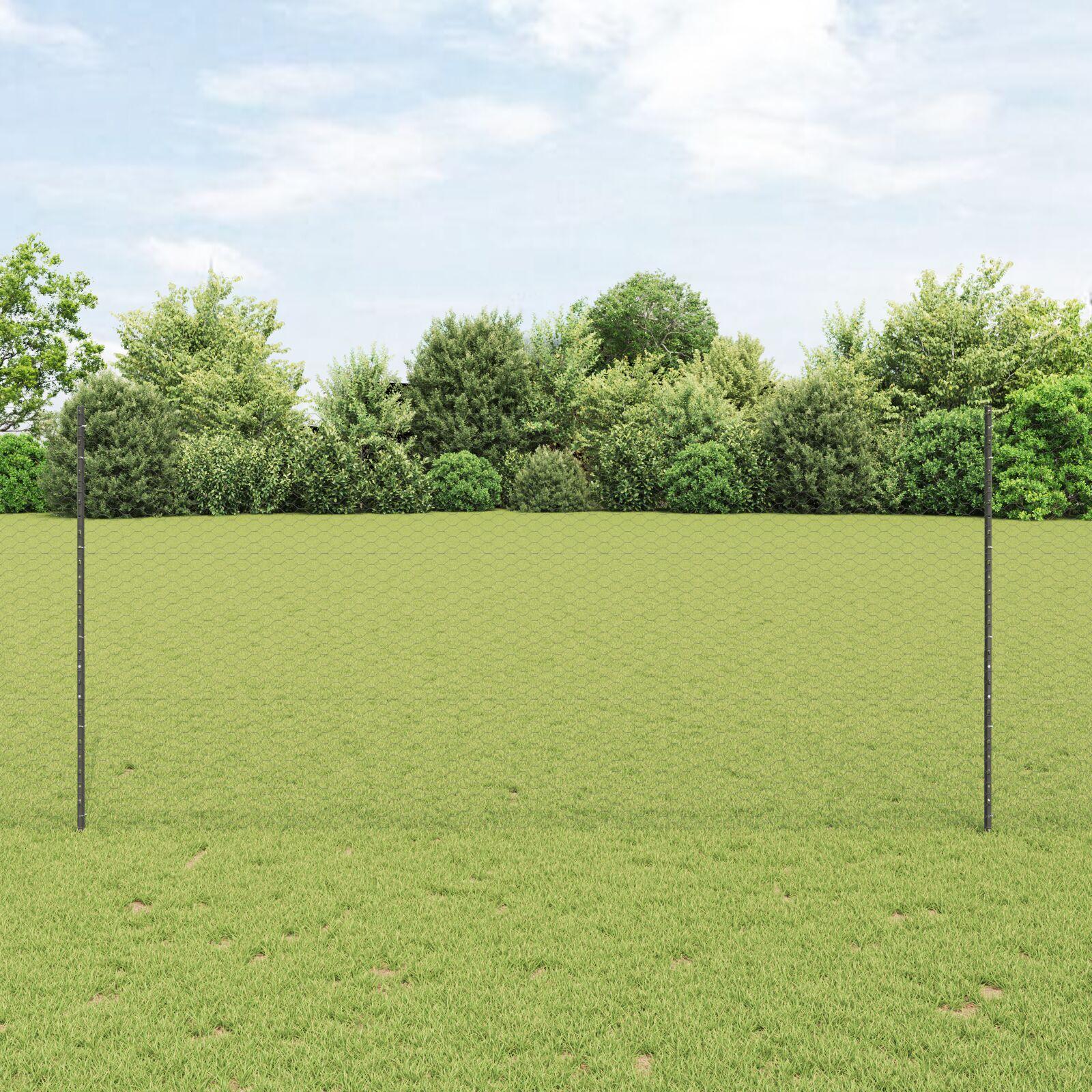 Hegnsstolper 22 stk U-Kanal Grå 140 cm Stål, Sekskantet hegn Grå 1,4x50 m Stål