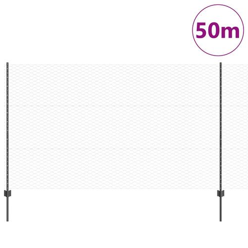 Hegnsstolper 22 stk U-Kanal Grå 140 cm Stål, Sekskantet hegn Grå 1,4x50 m Stål