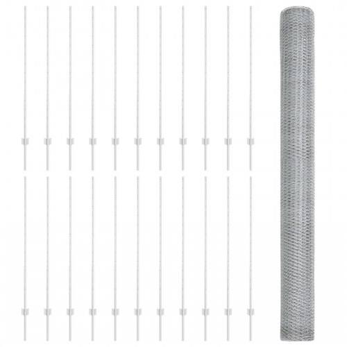 Hegnpæle 22 stk U-kanal 140 cm galvaniseret stål, Sekskantet hegn 1,4x50 m galvaniseret stål