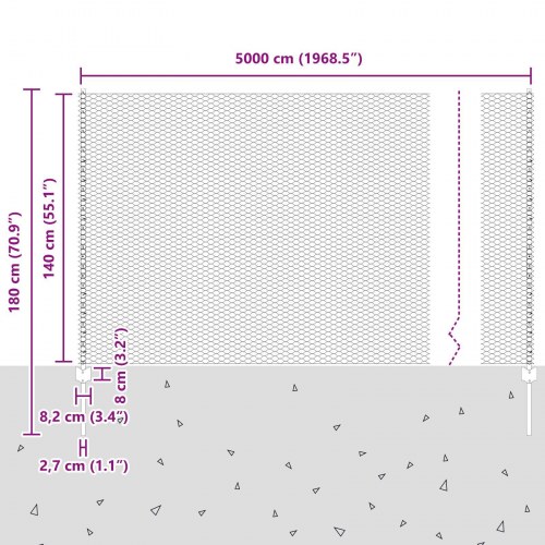 Hegnpæle 22 stk U-kanal 140 cm galvaniseret stål, Sekskantet hegn 1,4x50 m galvaniseret stål