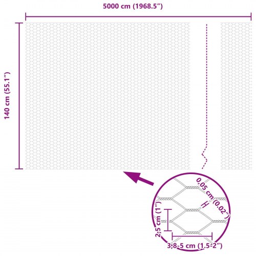 Hegnpæle 22 stk U-kanal 140 cm galvaniseret stål, Sekskantet hegn 1,4x50 m galvaniseret stål