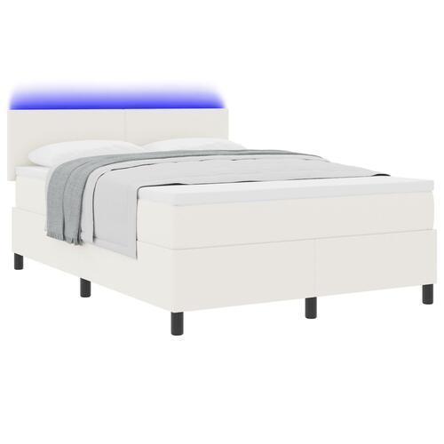 Box Spring Seng med Madras & LED Creme 140x200 cm Corduroy Stof