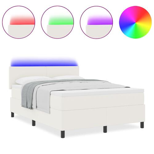 Box Spring Seng med Madras & LED Creme 140x200 cm Corduroy Stof